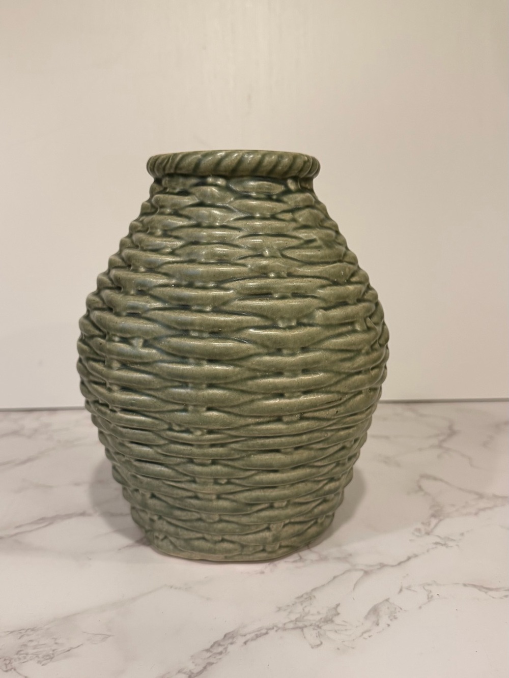 Vintage Bay Keramik West Germany Basket Weave like Vase Green S72-20 MCM Pottery